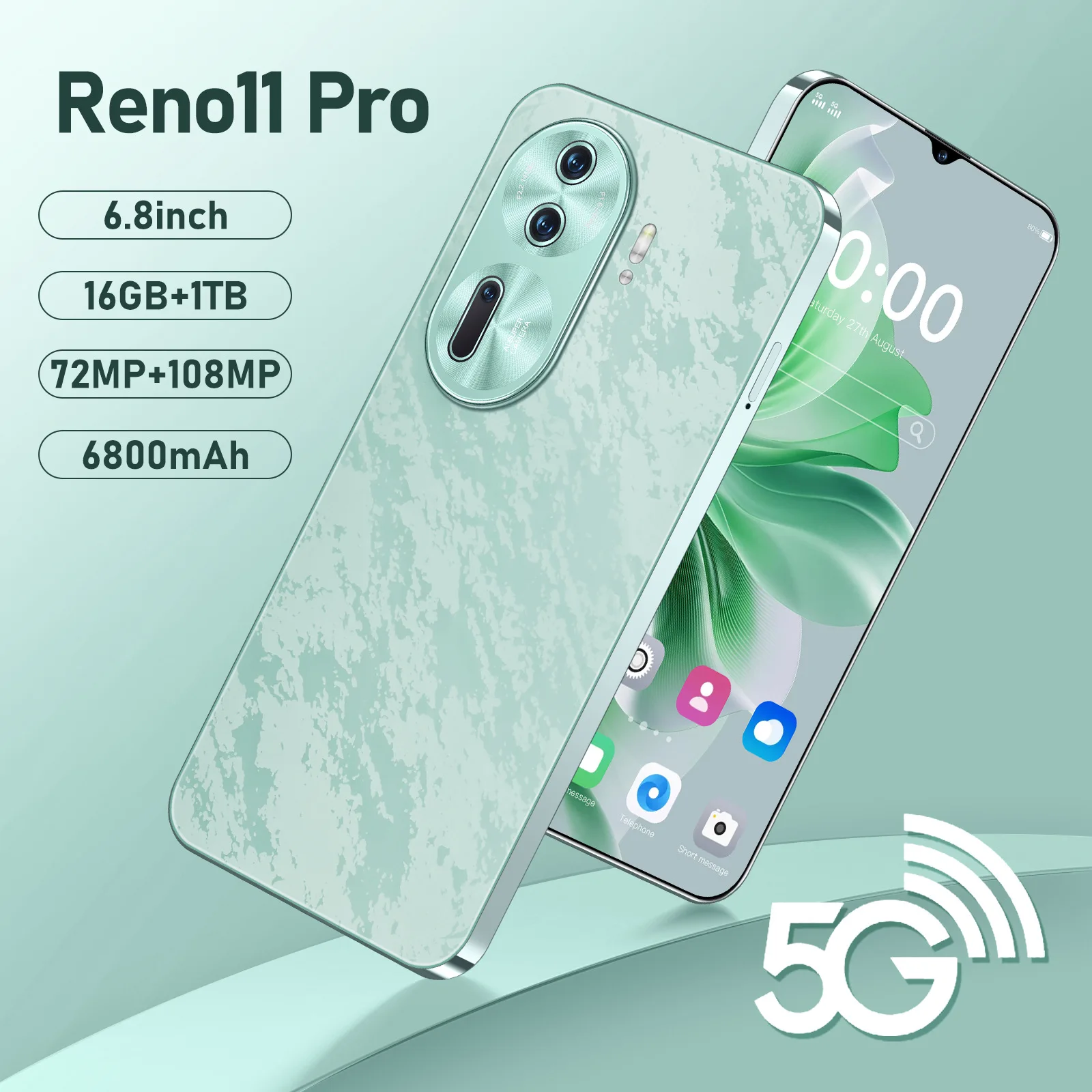 2025 New Reno11 Pro 6.8HD Original Smart Dual Card 6800mAh Battery Facial Recognition Function Global Edition