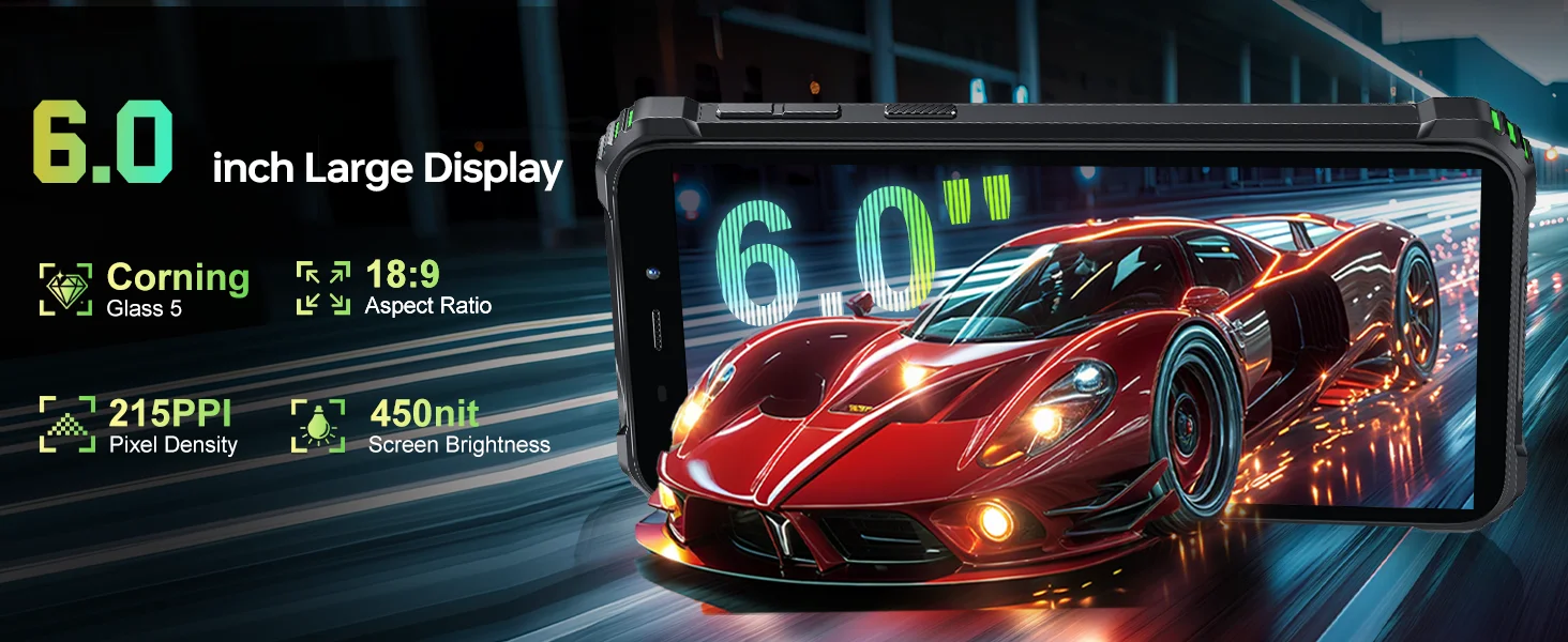OUKITEL G3 Rugged Smartphone Unlocked -16GB+64GB/1TB TF 6” HD Display IP68/IP69K Rugged Android Phone,6300mAh Large Battery, 13MP Main Camera + 5MP Front Camera, Face ID, Dual SIM, 3.5mm Headphone Jack, Outdoor Industrial Unlocked Mobile Phone