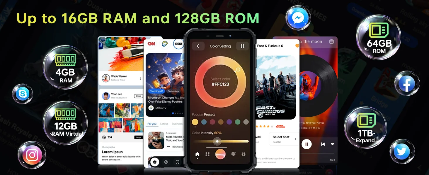 OUKITEL G3 Rugged Smartphone Unlocked -16GB+64GB/1TB TF 6” HD Display IP68/IP69K Rugged Android Phone,6300mAh Large Battery, 13MP Main Camera + 5MP Front Camera, Face ID, Dual SIM, 3.5mm Headphone Jack, Outdoor Industrial Unlocked Mobile Phone