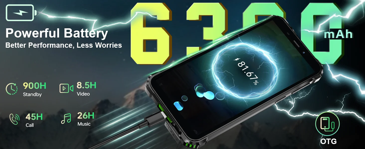 OUKITEL G3 Rugged Smartphone Unlocked -16GB+64GB/1TB TF 6” HD Display IP68/IP69K Rugged Android Phone,6300mAh Large Battery, 13MP Main Camera + 5MP Front Camera, Face ID, Dual SIM, 3.5mm Headphone Jack, Outdoor Industrial Unlocked Mobile Phone