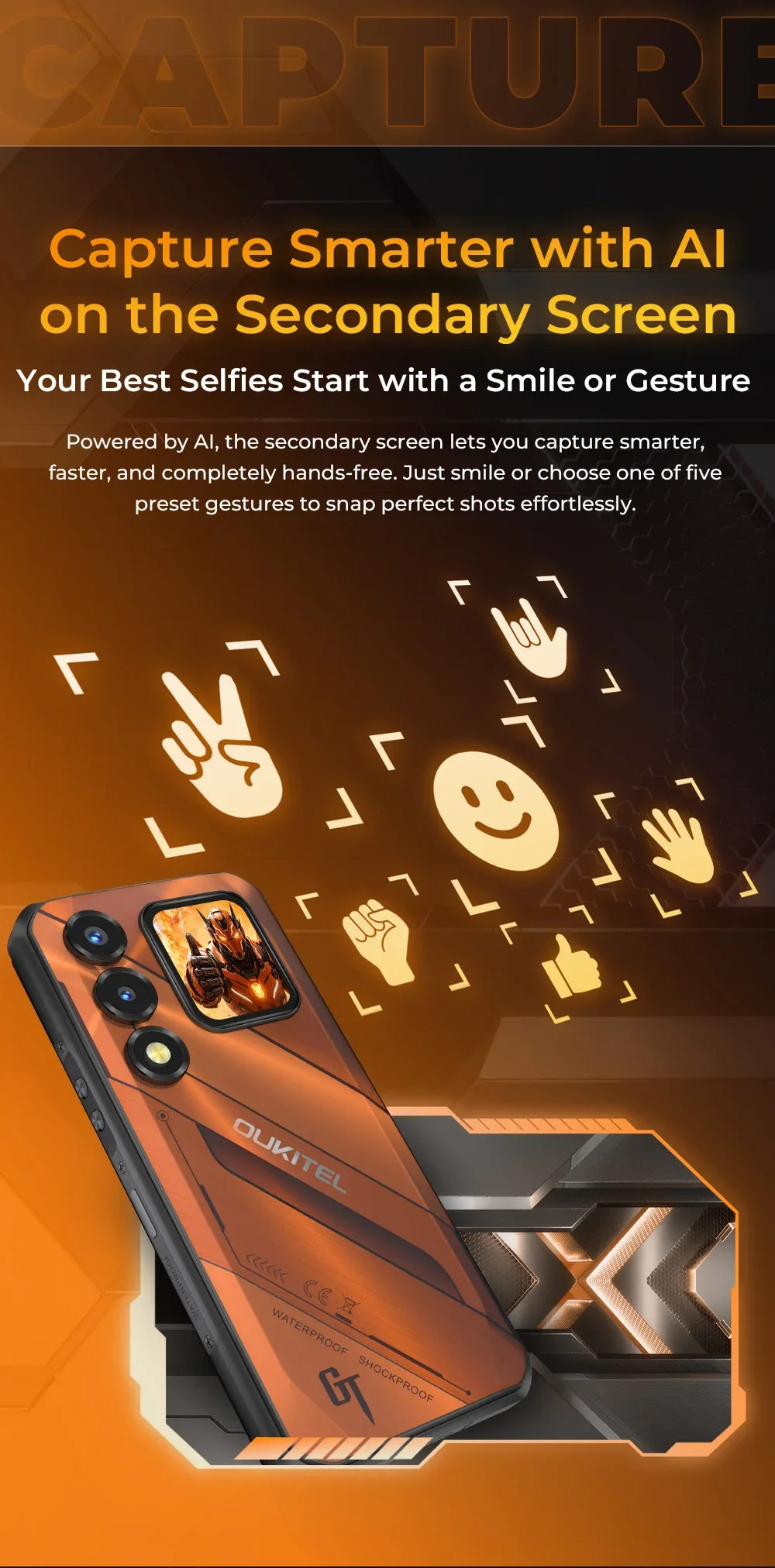Oukitel WP66 Ultra-slim Rugged Smartphone, 36GB(12+24) RAM+512GB ROM, Dual Screen with Auxiliary Secondary Display, Dimensity 7000 5G Chipset, 6.6" FHD+ 120Hz Screen, 11000mAh Big Battery, 100MP Main Camera, 33W Fast Charging