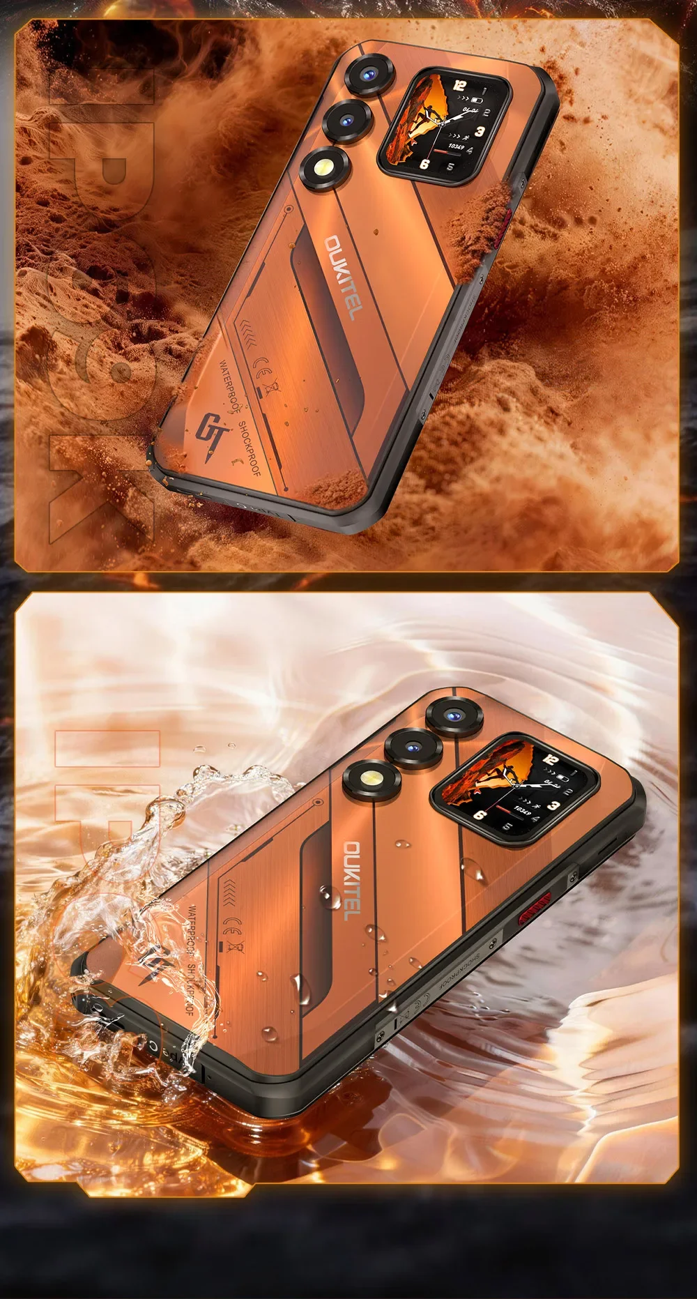 Oukitel WP66 Ultra-slim Rugged Smartphone, 36GB(12+24) RAM+512GB ROM, Dual Screen with Auxiliary Secondary Display, Dimensity 7000 5G Chipset, 6.6" FHD+ 120Hz Screen, 11000mAh Big Battery, 100MP Main Camera, 33W Fast Charging
