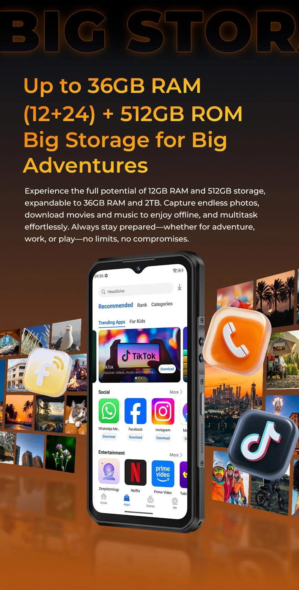 Oukitel WP66 Ultra-slim Rugged Smartphone, 36GB(12+24) RAM+512GB ROM, Dual Screen with Auxiliary Secondary Display, Dimensity 7000 5G Chipset, 6.6" FHD+ 120Hz Screen, 11000mAh Big Battery, 100MP Main Camera, 33W Fast Charging
