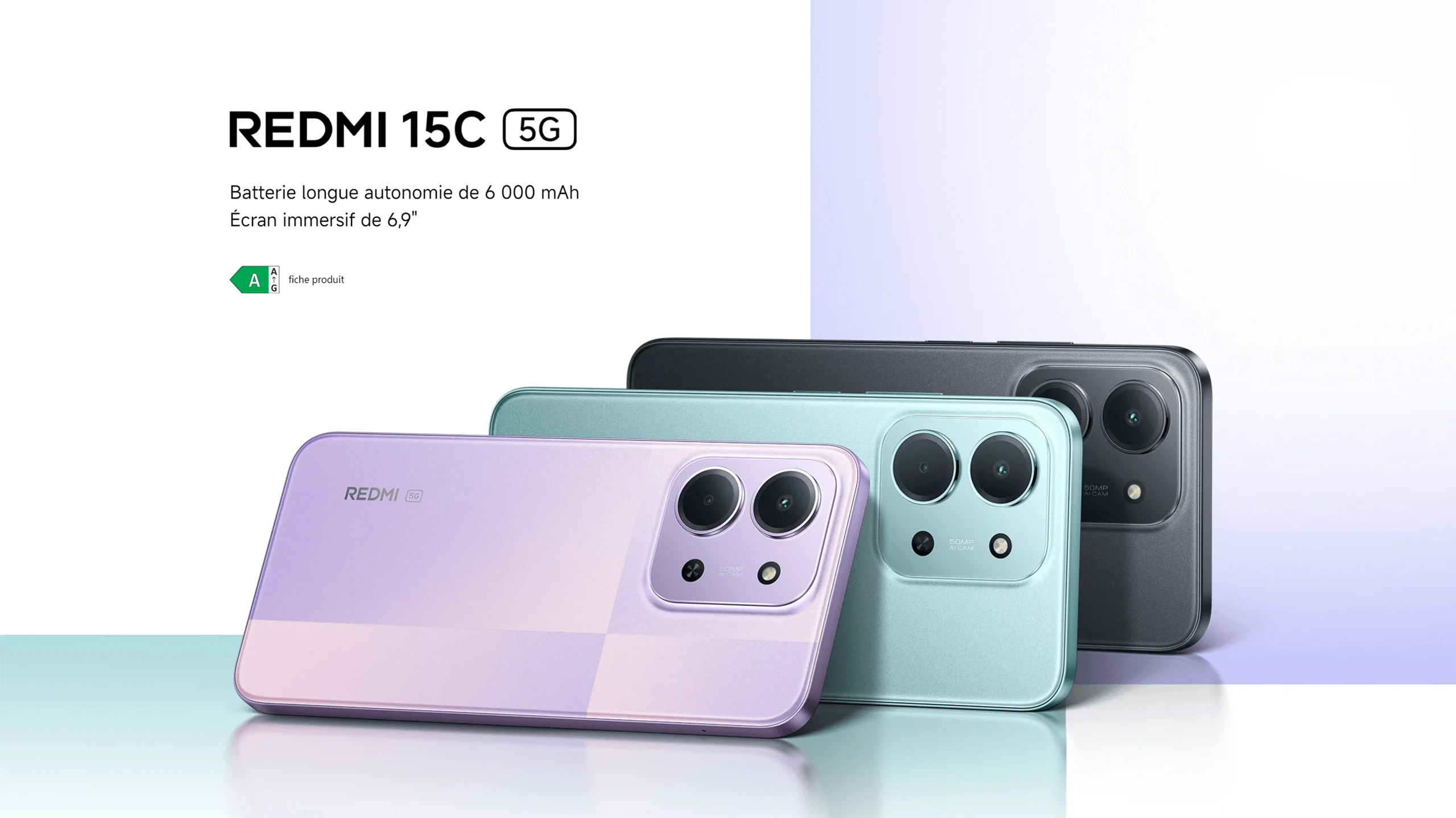Xiaomi France | REDMI 15C 5G, 6 000 mAh long battery life, immersive screen 6,9", MediaTek Dimensity 6300 with 5G
