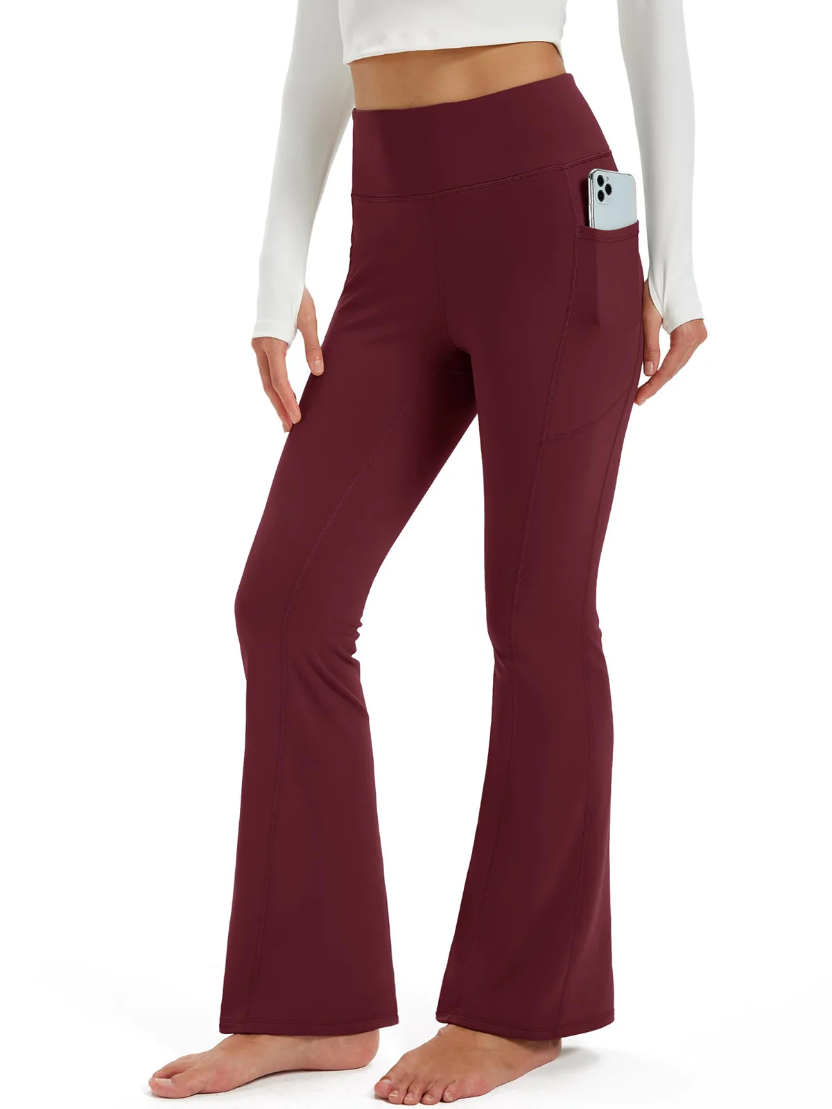TACVASEN Fleece Lined Water Resistant Leggings Slim Flare Pants Womens High Waist Winter Warm Casual Yoga Pants with Pockets