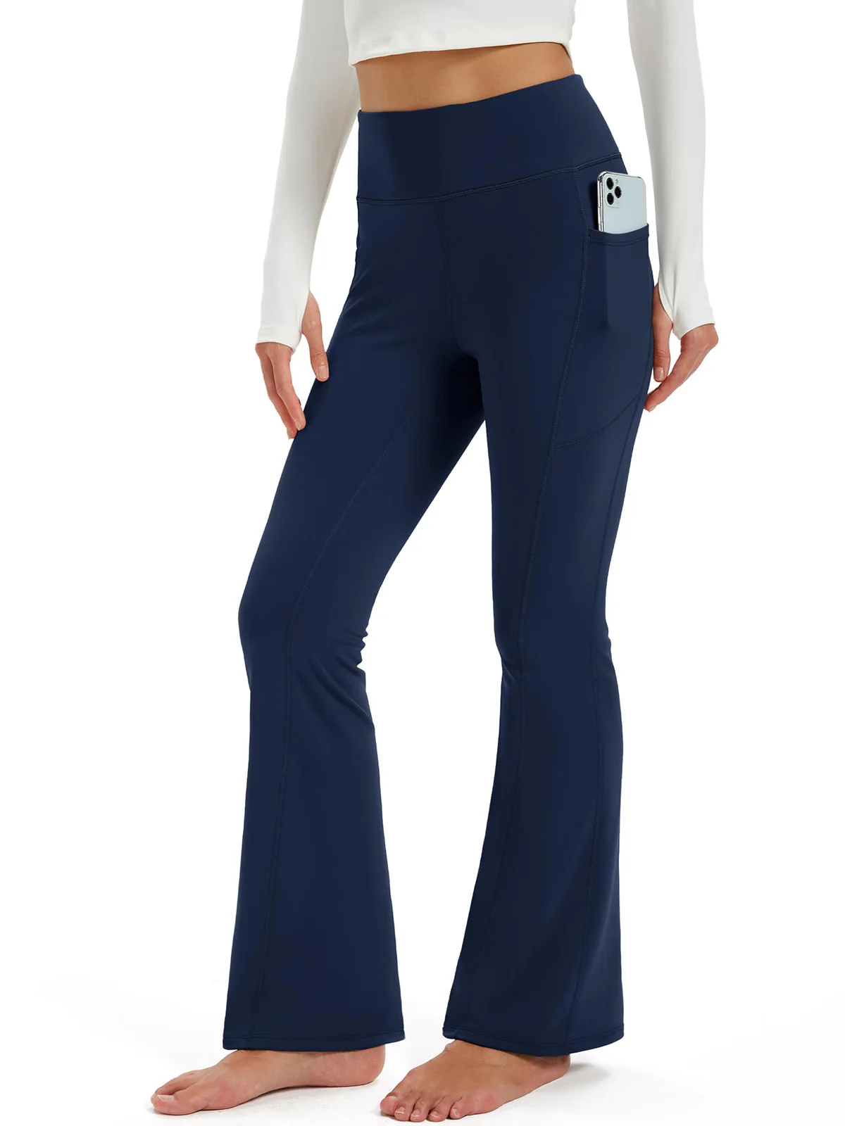 TACVASEN Fleece Lined Water Resistant Leggings Slim Flare Pants Womens High Waist Winter Warm Casual Yoga Pants with Pockets
