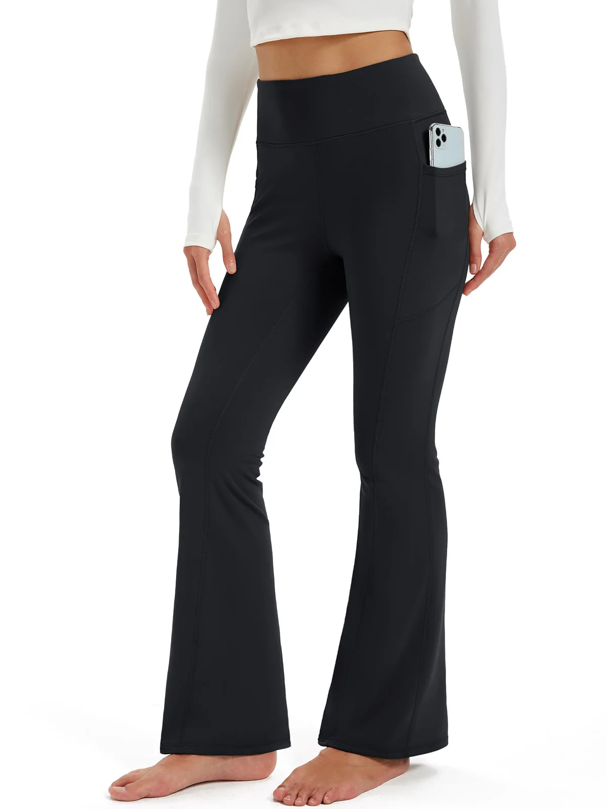TACVASEN Fleece Lined Water Resistant Leggings Slim Flare Pants Womens High Waist Winter Warm Casual Yoga Pants with Pockets