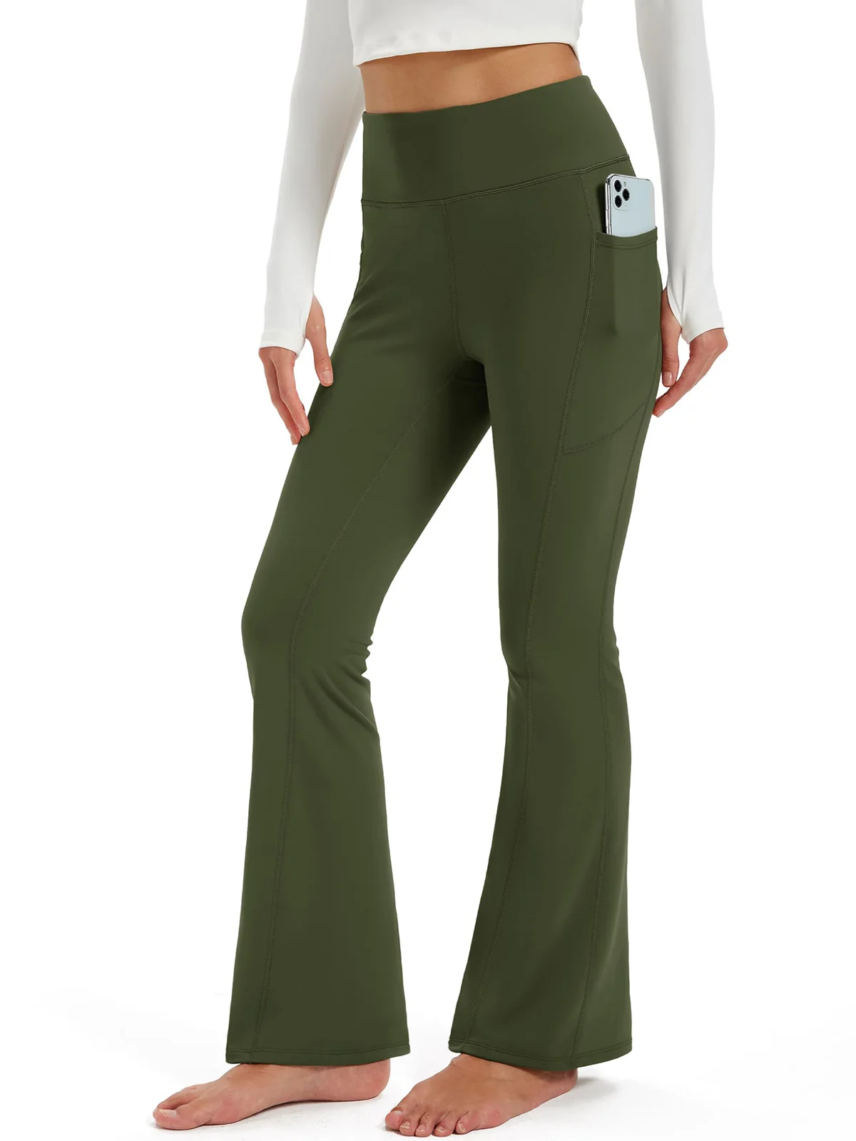 TACVASEN Fleece Lined Water Resistant Leggings Slim Flare Pants Womens High Waist Winter Warm Casual Yoga Pants with Pockets