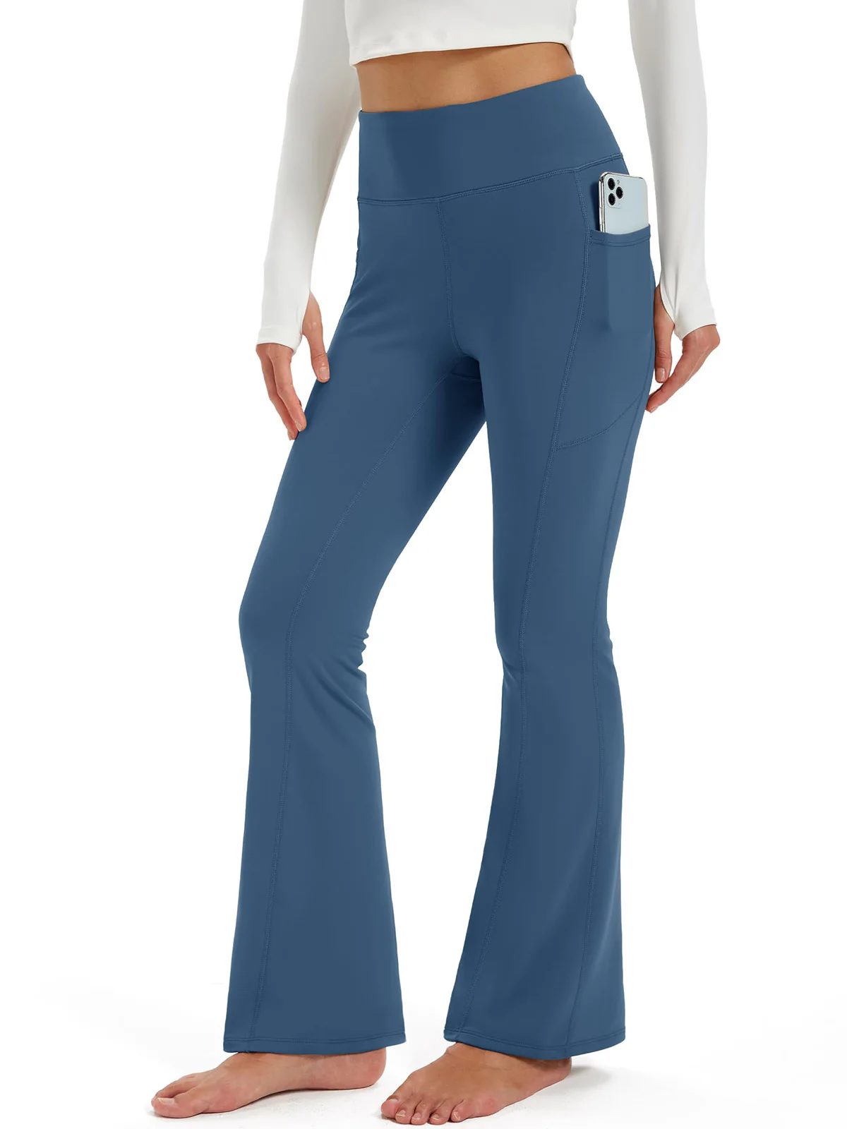 TACVASEN Fleece Lined Water Resistant Leggings Slim Flare Pants Womens High Waist Winter Warm Casual Yoga Pants with Pockets