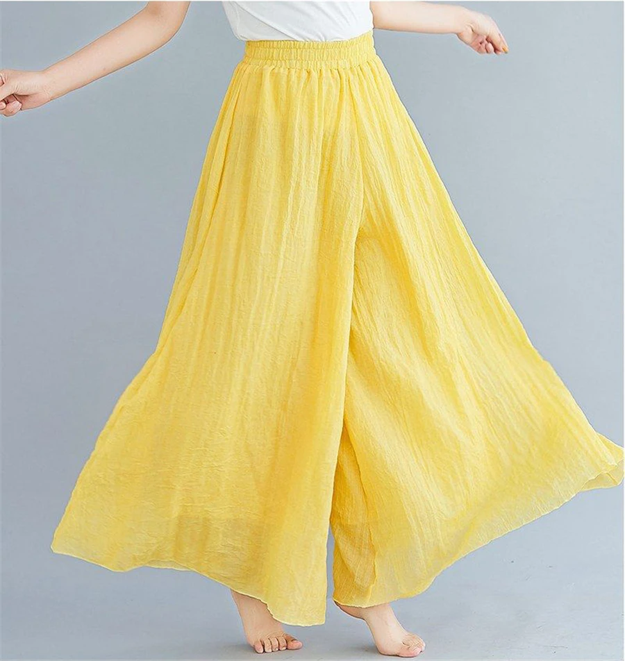 Baggy Cotton Linen Culotte Pants Women Casual Wide Leg Pantalones Summer Candy Color Sweatpants Ankle-length Straight Trousers