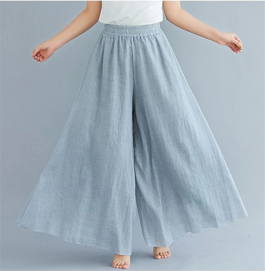 Baggy Cotton Linen Culotte Pants Women Casual Wide Leg Pantalones Summer Candy Color Sweatpants Ankle-length Straight Trousers