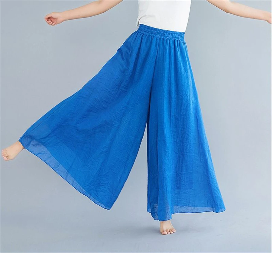 Baggy Cotton Linen Culotte Pants Women Casual Wide Leg Pantalones Summer Candy Color Sweatpants Ankle-length Straight Trousers
