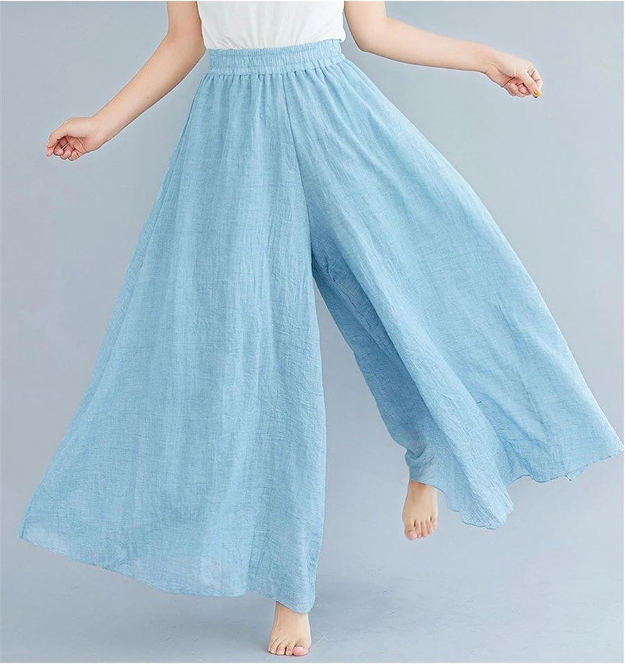 Baggy Cotton Linen Culotte Pants Women Casual Wide Leg Pantalones Summer Candy Color Sweatpants Ankle-length Straight Trousers
