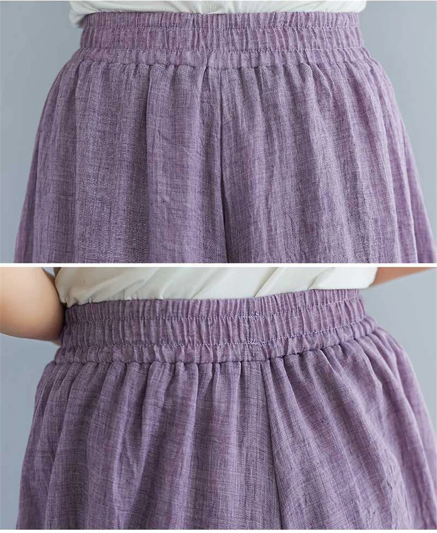Baggy Cotton Linen Culotte Pants Women Casual Wide Leg Pantalones Summer Candy Color Sweatpants Ankle-length Straight Trousers