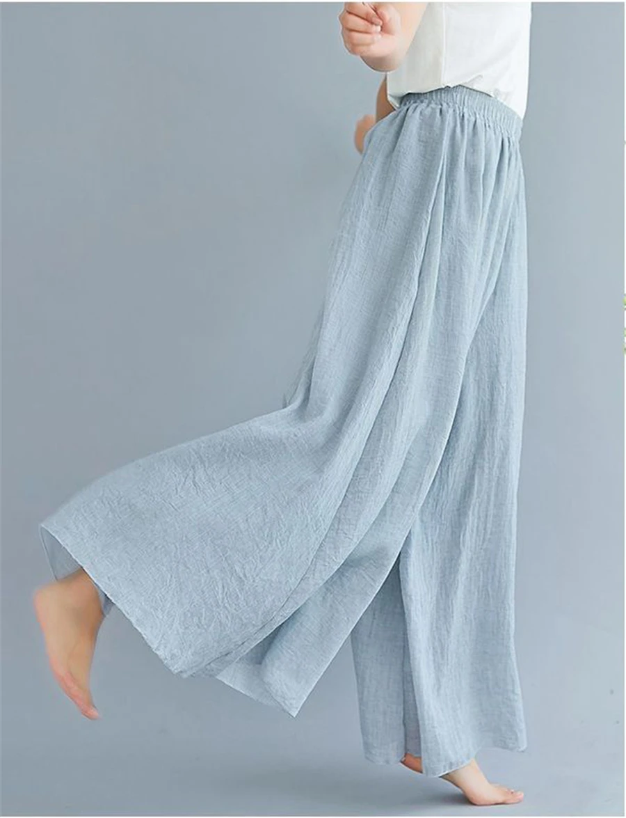 Baggy Cotton Linen Culotte Pants Women Casual Wide Leg Pantalones Summer Candy Color Sweatpants Ankle-length Straight Trousers