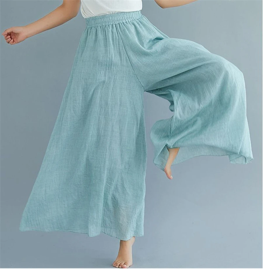 Baggy Cotton Linen Culotte Pants Women Casual Wide Leg Pantalones Summer Candy Color Sweatpants Ankle-length Straight Trousers
