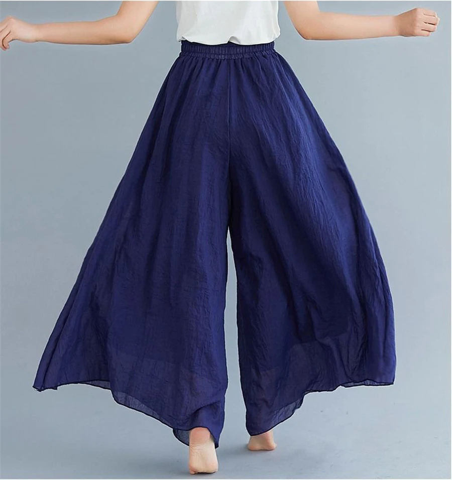 Baggy Cotton Linen Culotte Pants Women Casual Wide Leg Pantalones Summer Candy Color Sweatpants Ankle-length Straight Trousers