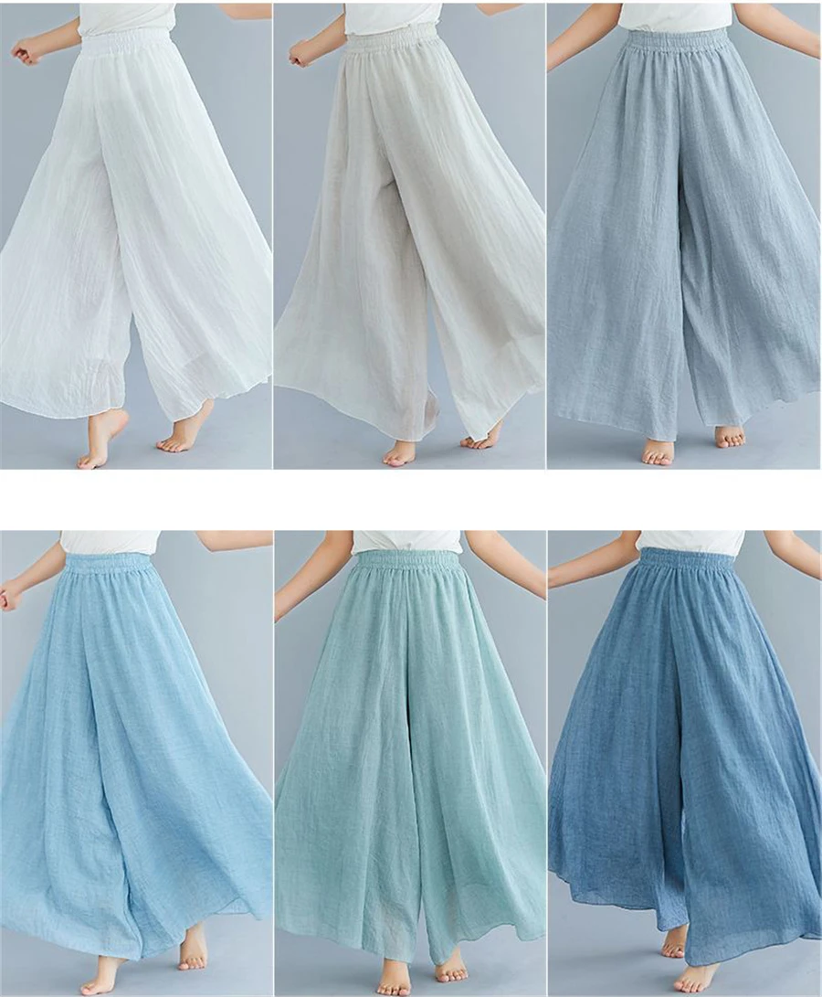 Baggy Cotton Linen Culotte Pants Women Casual Wide Leg Pantalones Summer Candy Color Sweatpants Ankle-length Straight Trousers