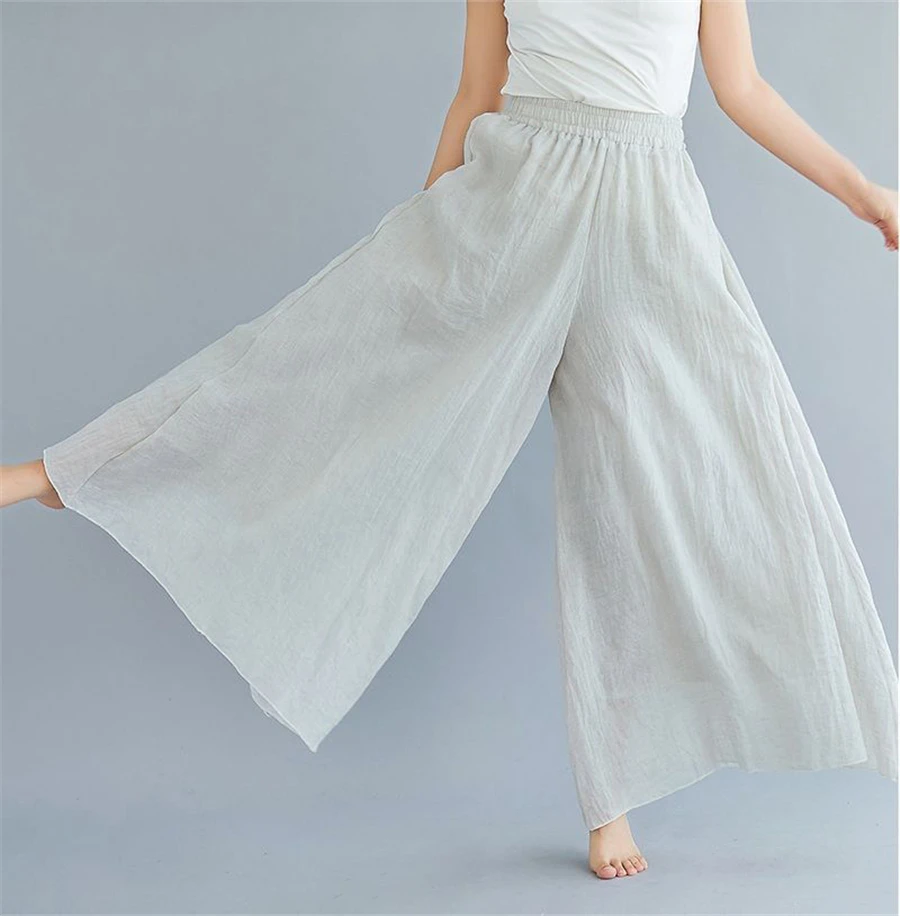 Baggy Cotton Linen Culotte Pants Women Casual Wide Leg Pantalones Summer Candy Color Sweatpants Ankle-length Straight Trousers