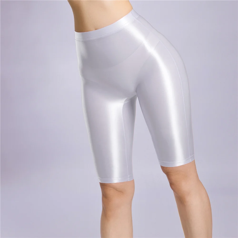Sexy Women Oil Glossy Shiny High Waist Shorts Sheer See Through Candy Color Elastic Casual Yoga Shorts Shaping Tight Plus Size