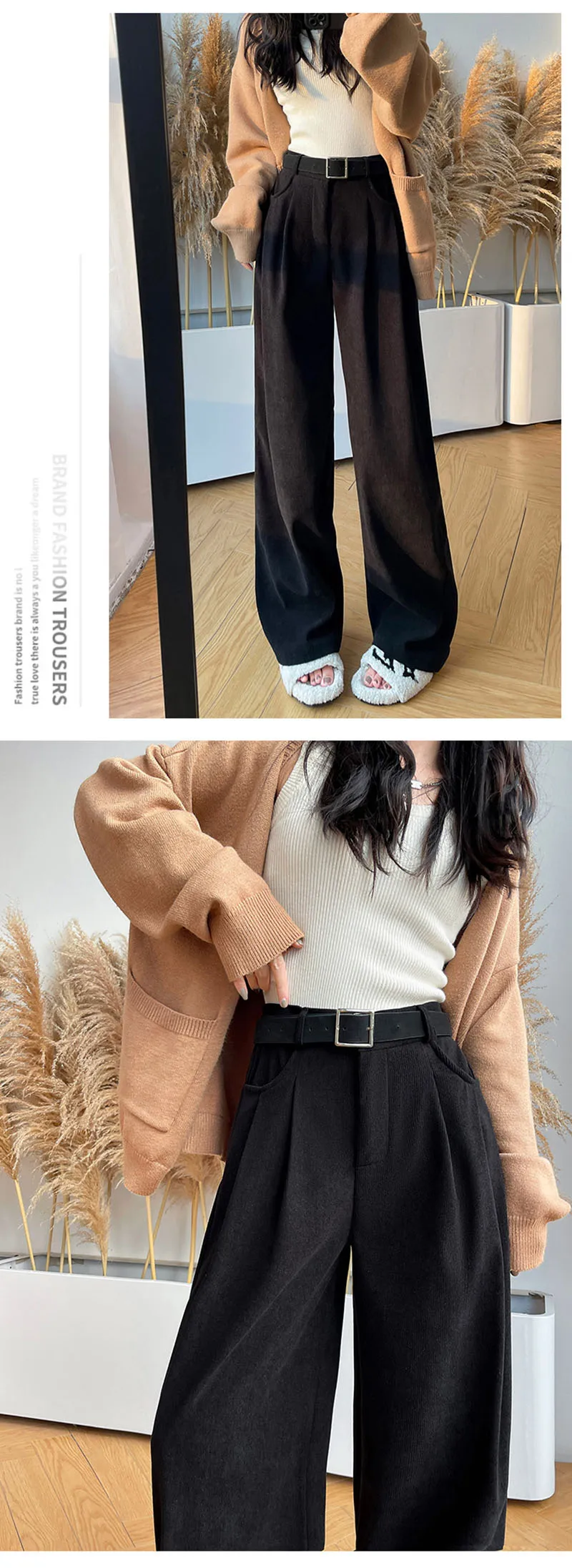 Women's Pants Autumn Winter Corduroy High Waist Wide Leg Pants for Women Casual Trousers Female Straight Pants Women Clothes New