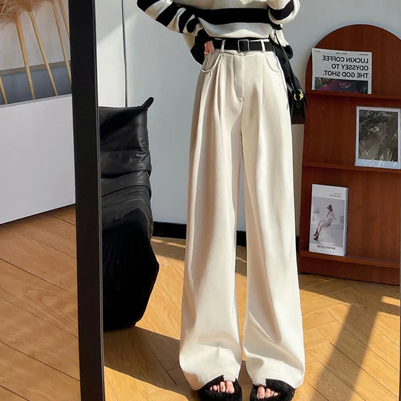 Women's Pants Autumn Winter Corduroy High Waist Wide Leg Pants for Women Casual Trousers Female Straight Pants Women Clothes New