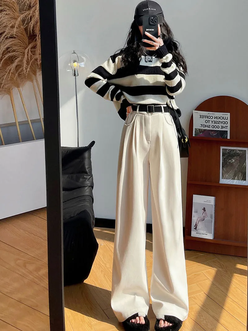 Women's Pants Autumn Winter Corduroy High Waist Wide Leg Pants for Women Casual Trousers Female Straight Pants Women Clothes New