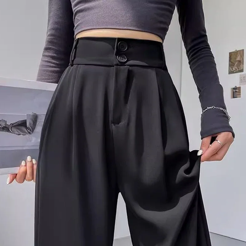 Hot Sale Lady Korean High Waist Suit Pants Female Comfortable Daily Straight Leg Trousers Women Classic Fashion Solid Pants