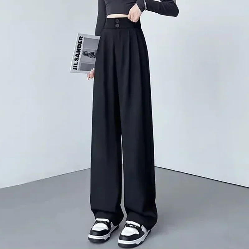 Hot Sale Lady Korean High Waist Suit Pants Female Comfortable Daily Straight Leg Trousers Women Classic Fashion Solid Pants