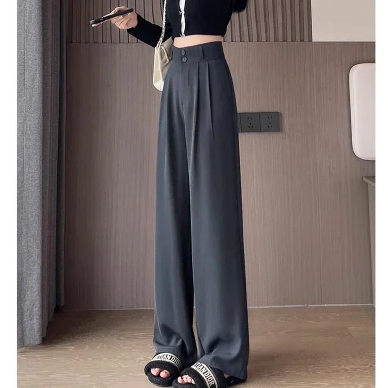 Hot Sale Lady Korean High Waist Suit Pants Female Comfortable Daily Straight Leg Trousers Women Classic Fashion Solid Pants