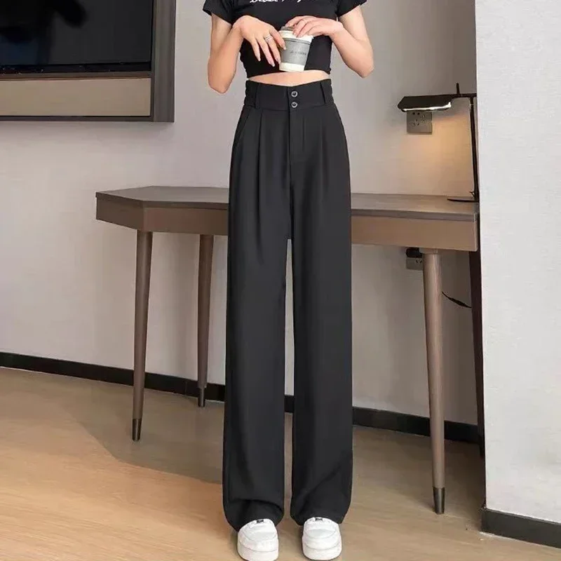 Hot Sale Lady Korean High Waist Suit Pants Female Comfortable Daily Straight Leg Trousers Women Classic Fashion Solid Pants