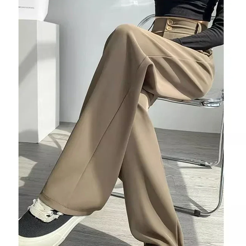 Hot Sale Lady Korean High Waist Suit Pants Female Comfortable Daily Straight Leg Trousers Women Classic Fashion Solid Pants