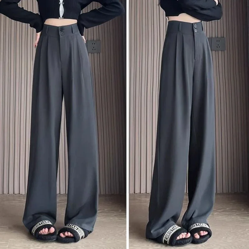 Hot Sale Lady Korean High Waist Suit Pants Female Comfortable Daily Straight Leg Trousers Women Classic Fashion Solid Pants