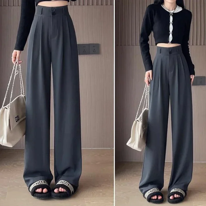 Hot Sale Lady Korean High Waist Suit Pants Female Comfortable Daily Straight Leg Trousers Women Classic Fashion Solid Pants