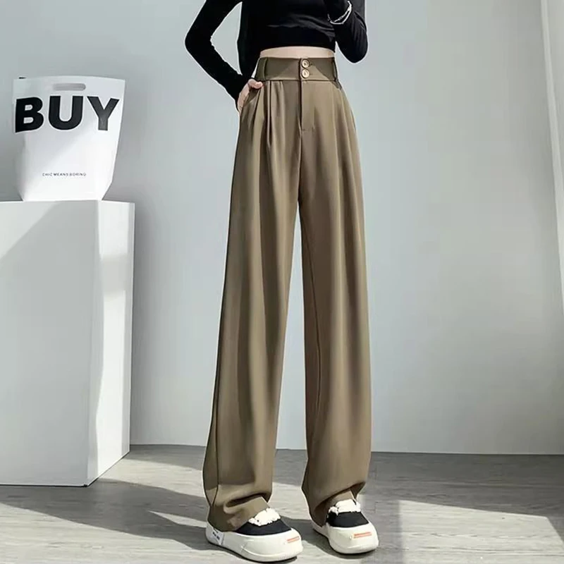 Hot Sale Lady Korean High Waist Suit Pants Female Comfortable Daily Straight Leg Trousers Women Classic Fashion Solid Pants