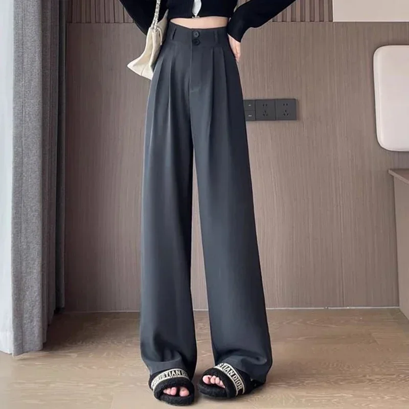Hot Sale Lady Korean High Waist Suit Pants Female Comfortable Daily Straight Leg Trousers Women Classic Fashion Solid Pants