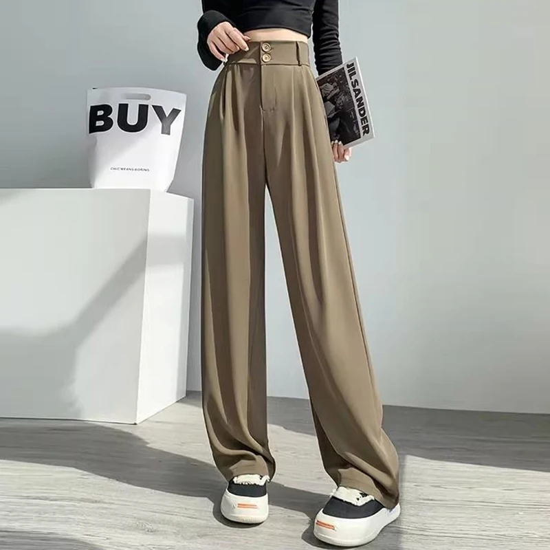 Hot Sale Lady Korean High Waist Suit Pants Female Comfortable Daily Straight Leg Trousers Women Classic Fashion Solid Pants