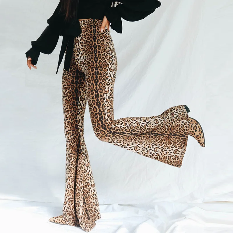 high waist leopard print flare leggings 2025 autumn winter women fashion sexy bodycon trousers club pants