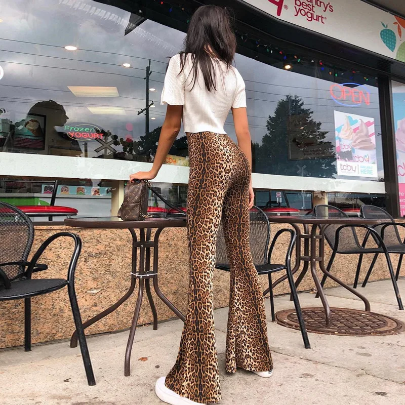 high waist leopard print flare leggings 2025 autumn winter women fashion sexy bodycon trousers club pants