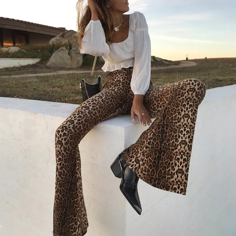 high waist leopard print flare leggings 2025 autumn winter women fashion sexy bodycon trousers club pants