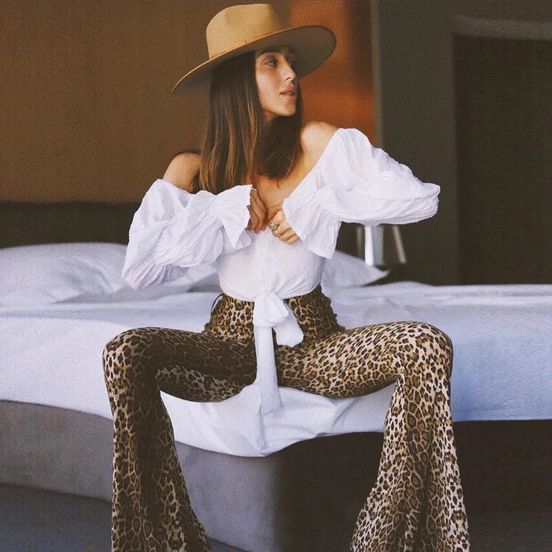 high waist leopard print flare leggings 2025 autumn winter women fashion sexy bodycon trousers club pants