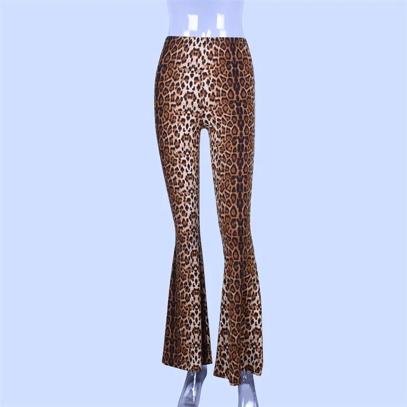 high waist leopard print flare leggings 2025 autumn winter women fashion sexy bodycon trousers club pants