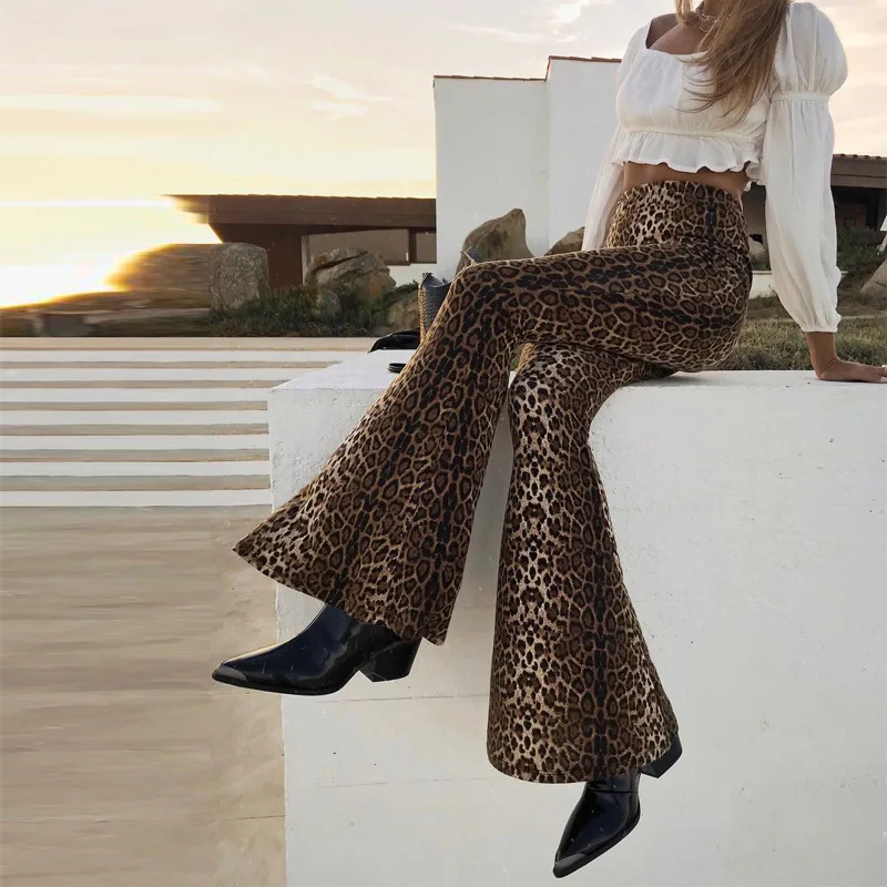 high waist leopard print flare leggings 2025 autumn winter women fashion sexy bodycon trousers club pants