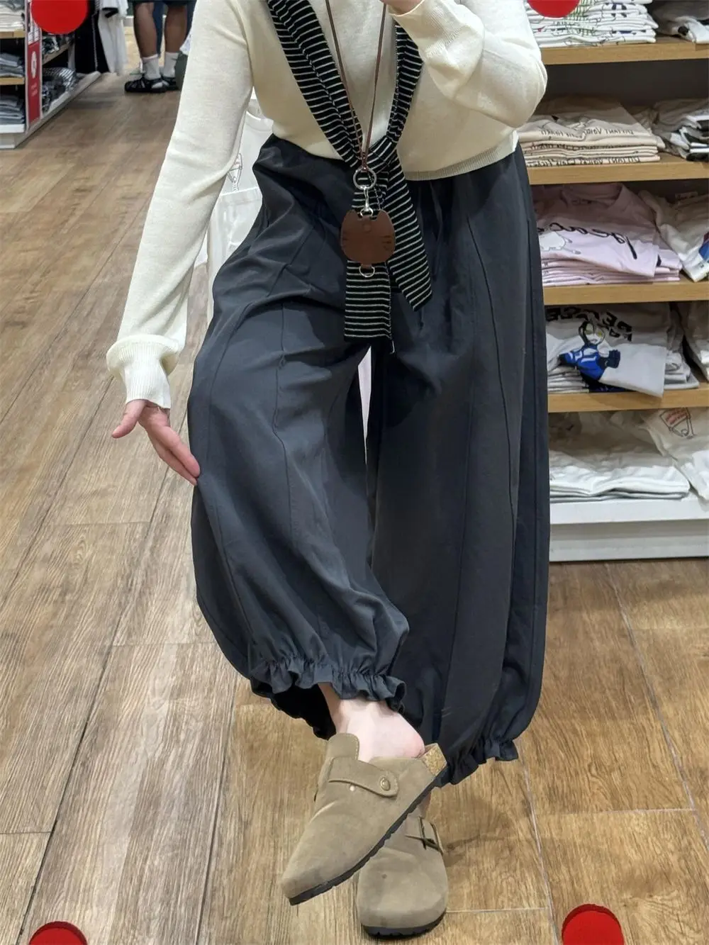 Women Floral Wide Leg Casual Pants High Waisted Loose Trousers 2025 Autumn New Arrival Slimming Comfort