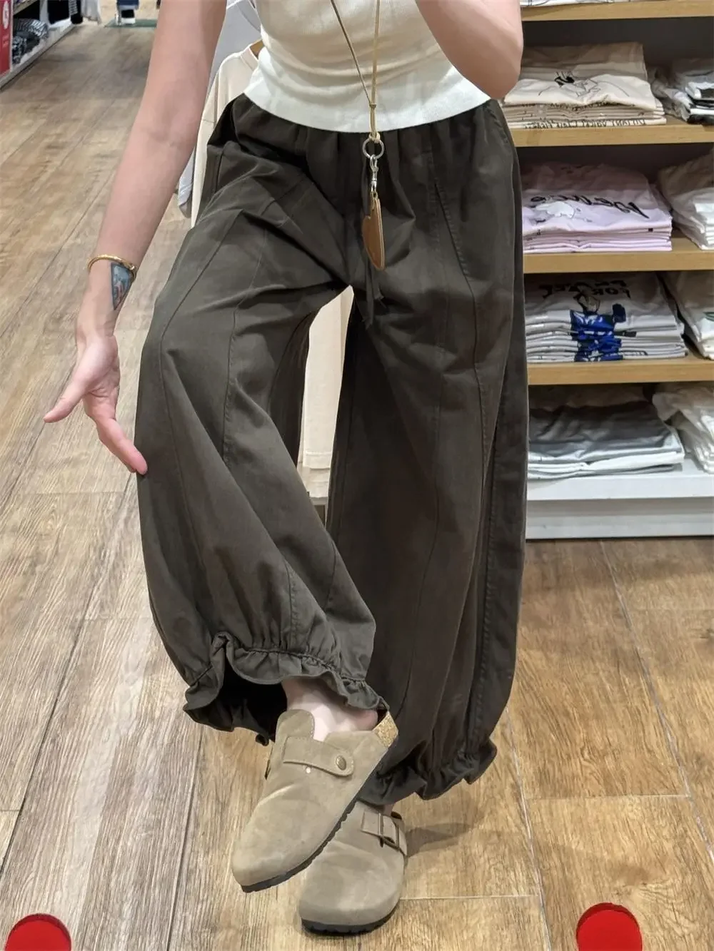 Women Floral Wide Leg Casual Pants High Waisted Loose Trousers 2025 Autumn New Arrival Slimming Comfort
