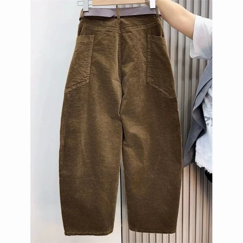 Large Size 4XL Autum Winter Trousers Women Fashion Corduroy Straight Leg Pants Retro Ladies High-end Loose Wide-leg Pantalons