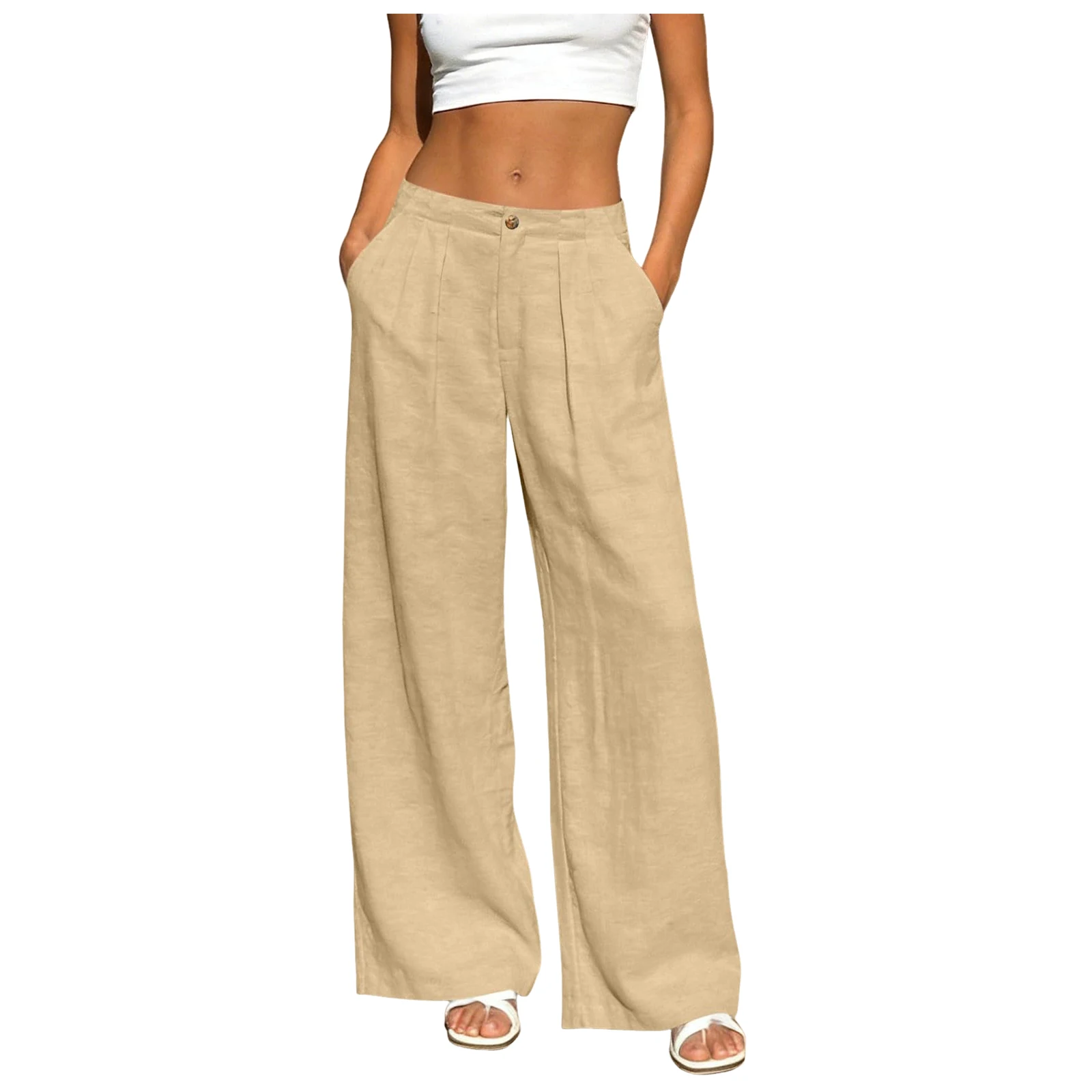 Women's Linen Pants Women Summer Office Lady Elegant Comfort Linen Wide Leg Trousers Suit Wear Palazzo Pants For Women штаны