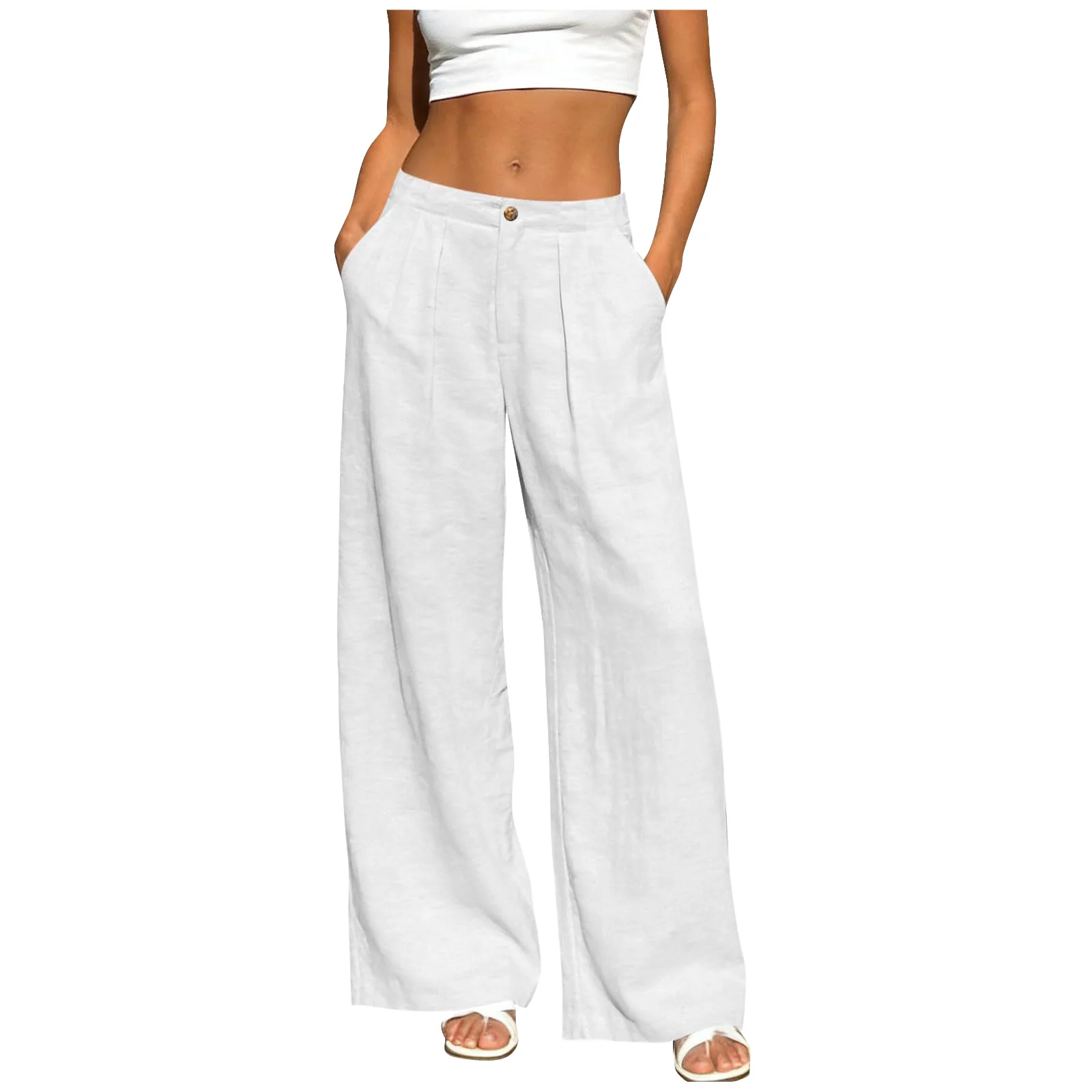 Women's Linen Pants Women Summer Office Lady Elegant Comfort Linen Wide Leg Trousers Suit Wear Palazzo Pants For Women штаны