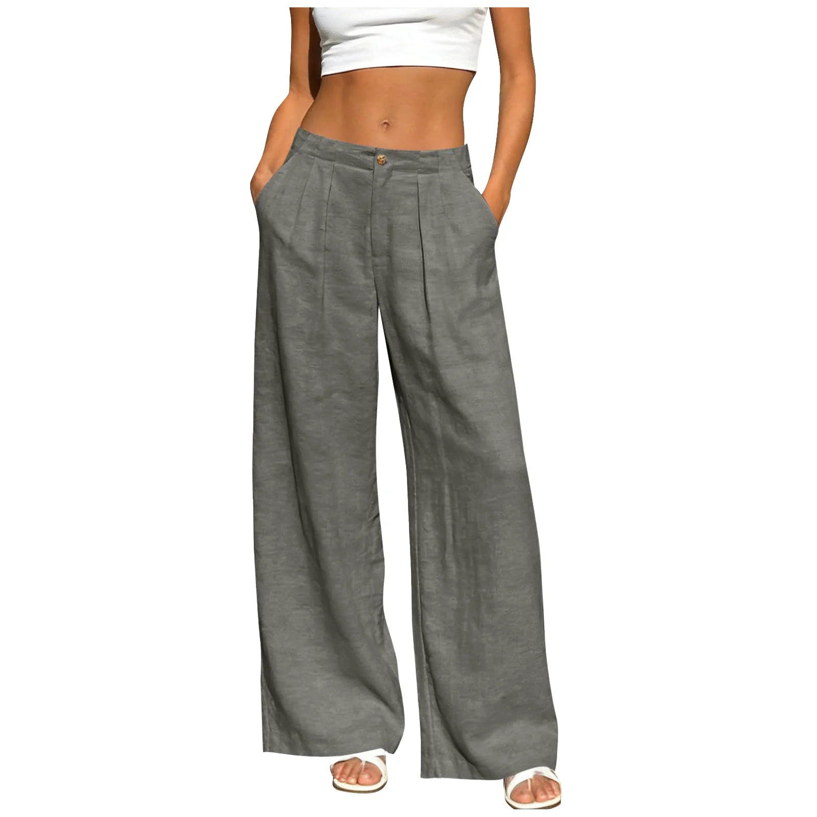 Women's Linen Pants Women Summer Office Lady Elegant Comfort Linen Wide Leg Trousers Suit Wear Palazzo Pants For Women штаны