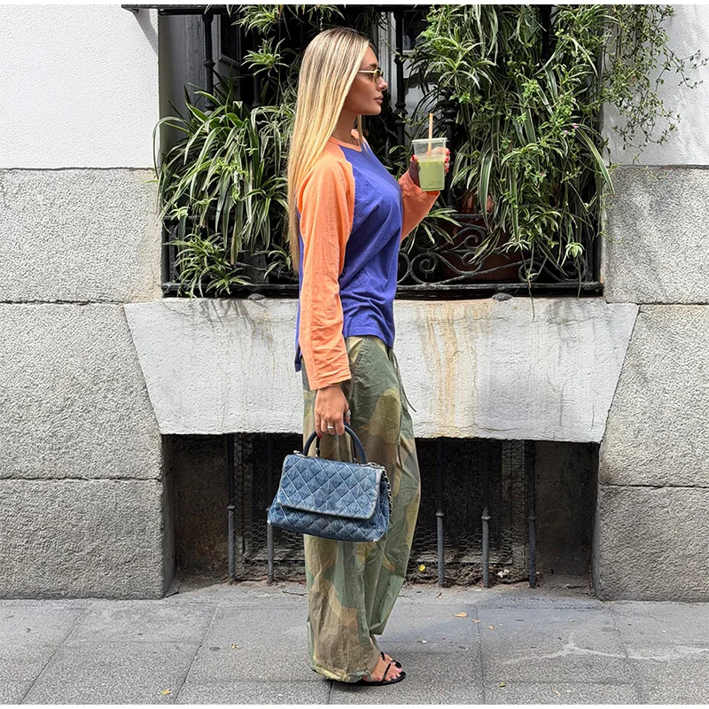 Women Camouflage Cargo Long Pants High Waist Wide Leg Drawstring Hem Baggy Trousers 2026 Autumn Casual Chic Vintage Streetwear